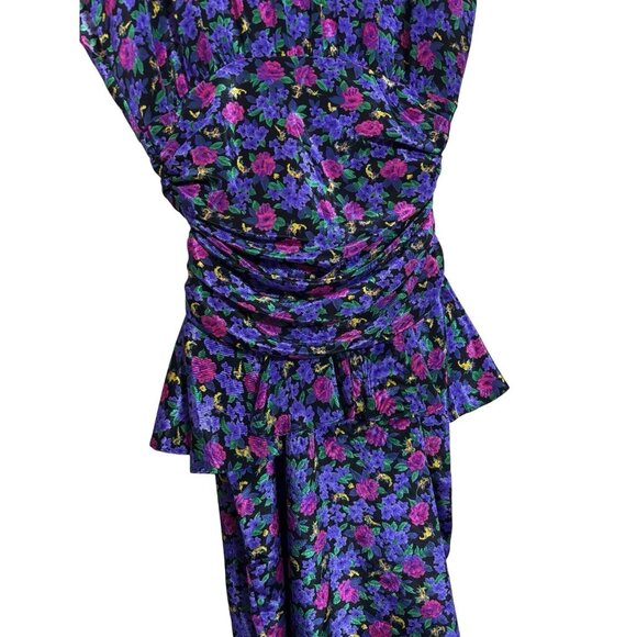 Vintage 80s Floral Peplum Dress Shirred Waist Button Back Sz 5/6 Retro 1980s‎ - Picture 5 of 8